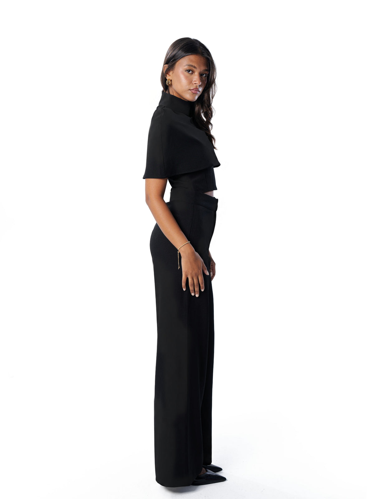 Black three-piece set, rear three-quarter view