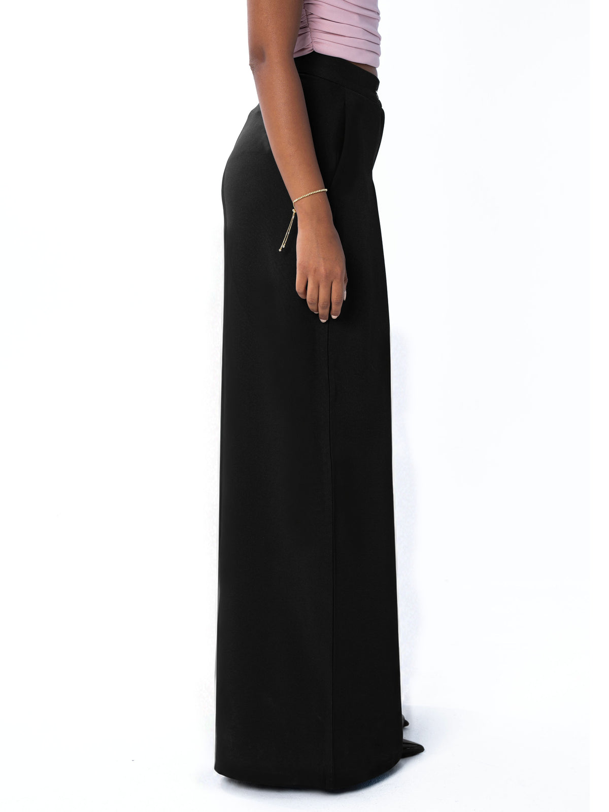 Black pleated wide-leg trouser, side profile